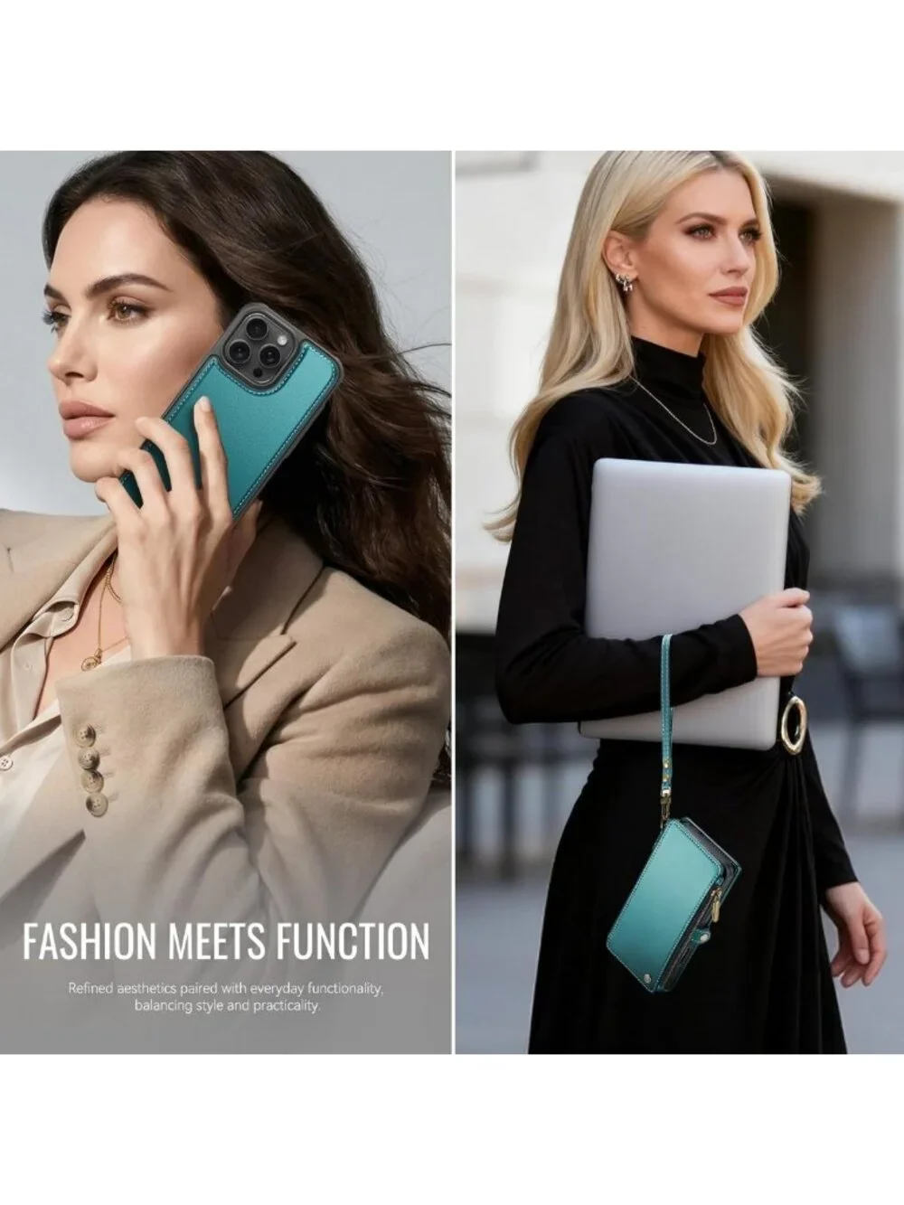 Turquoise Magnetic Detachable Wallet Phone Case for iPhone 14 Pro - Stylish